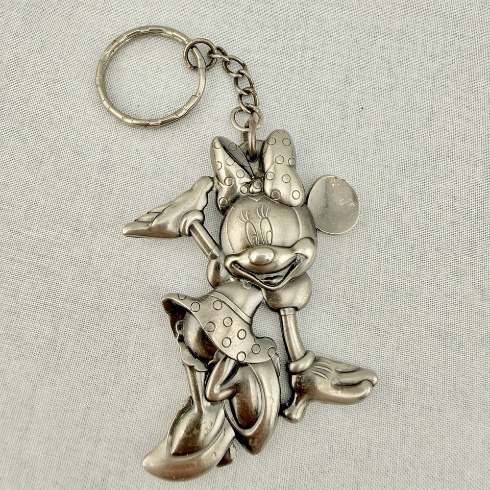 Disney Minnie Mouse Posing Silver Pewter Metal‎ Keychain Key Ring Holder Solid